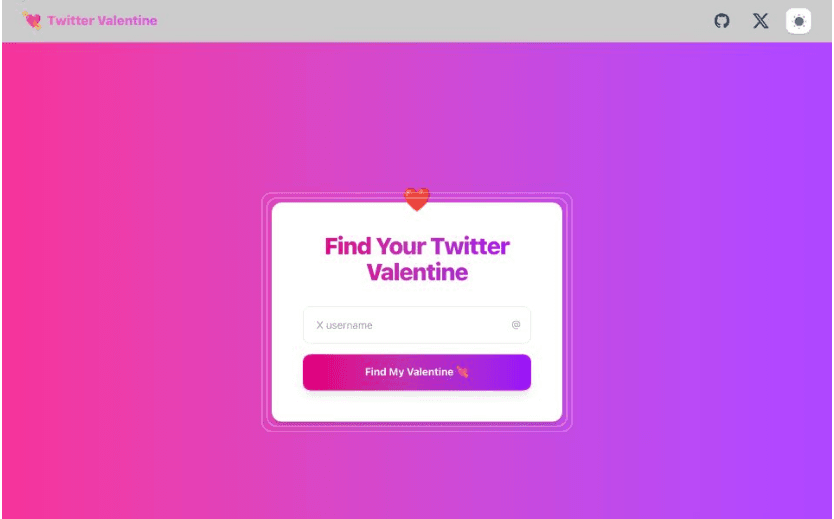 Dark mode preview image for Twitter Valentine