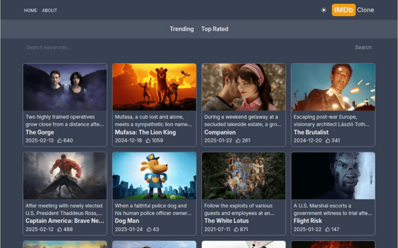 Dark mode preview image for IMDB Clone