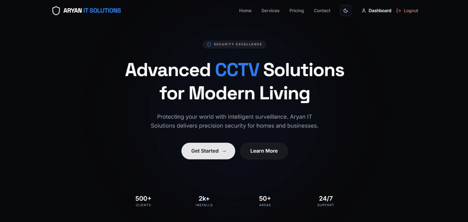 Dark mode preview image for Aryan IT Solutions