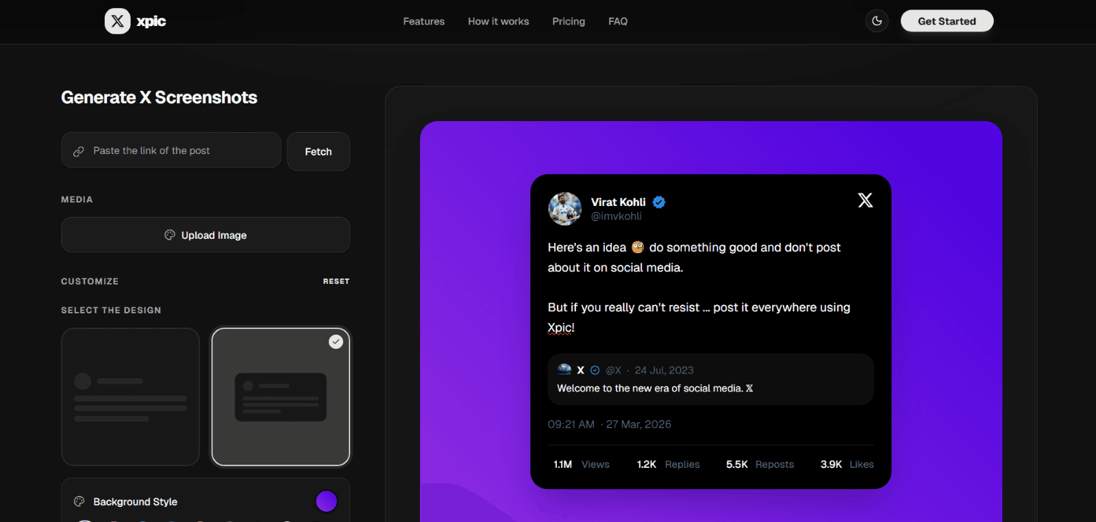 Dark mode preview image for X Pic